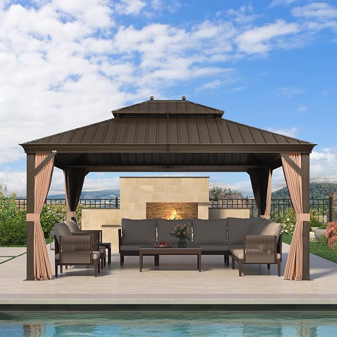 PURPLE LEAF 13' X 15' Outdoor Hardtop Gazebo Patio Wide Aluminum Frame by PURPLELEAF