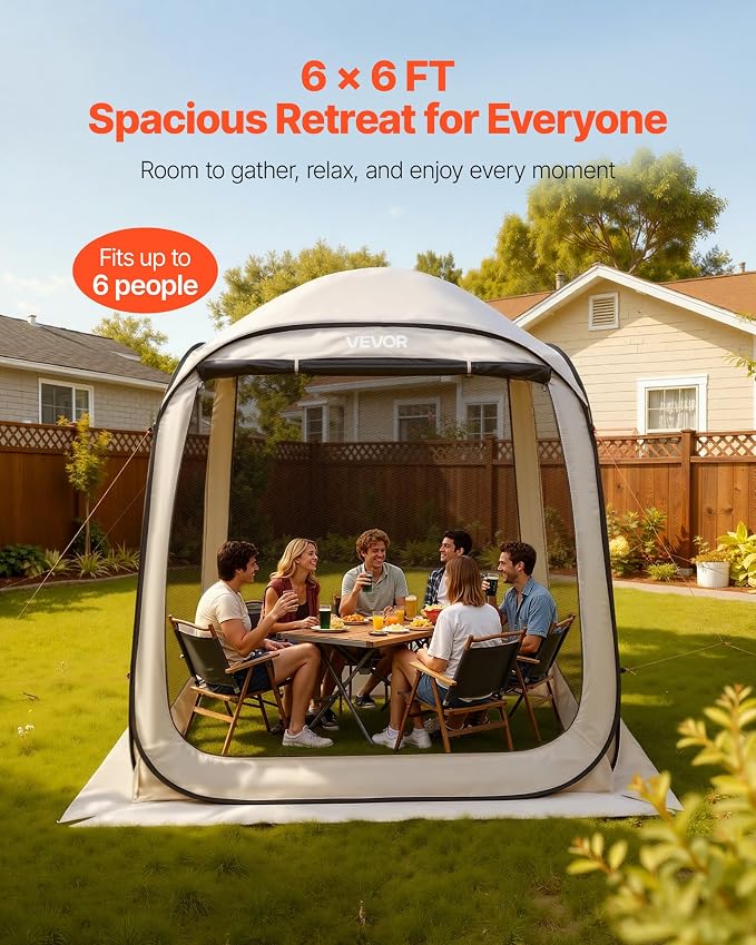VEVOR 6 x 6 ft Pop up Screen House Tent, 4-6 Person Portable Screen Gazebo - Image 3