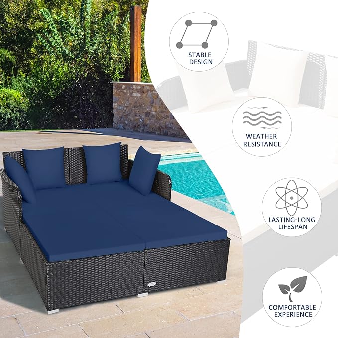 RELAX4LIFE Rattan Patio Outdoor Daybed, Wicker 2-Person Sunbed Loveseat - Image 7