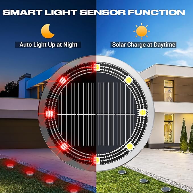 Peasur Mini Solar Ground Lights Outdoor, 8 Pack Flat Solar Powered Disc Lights - Image 2