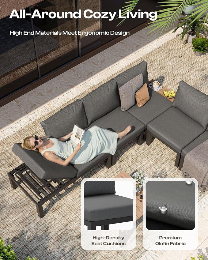 Aluminum Outdoor Patio Furniture Set, 4 Seats Modular Patio Sectional Sofa Set - Image 4