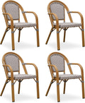PURPLE LEAF French Bistro Armchairs Set of 4 Aluminum Waterproof Rattan Wicker by PURPLELEAF