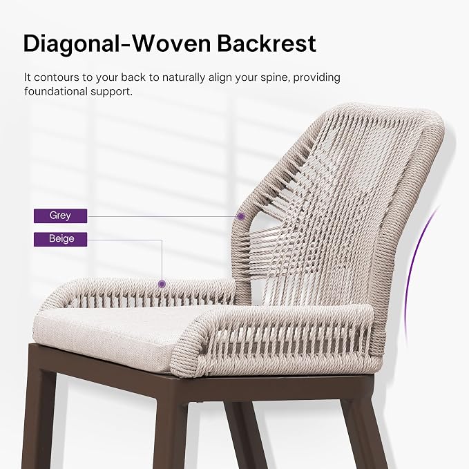 PURPLE LEAF Bar Stool 1 Piece Outdoor Bar Height Metal Stool Modern Wicker - Image 9