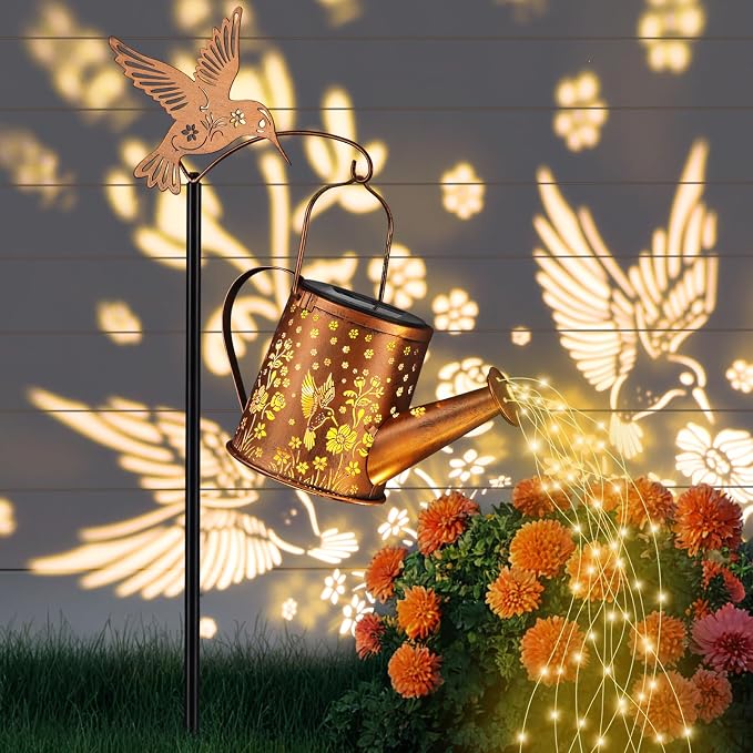 Outdoor Hanging Solar Lantern Waterproof Set Outside Metal Openwork Hummingbird by Unknown
