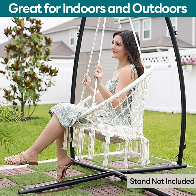 JoyView Macrame Hammock Chair Hanging Swing Chair Max 330 Lbs - Image 5
