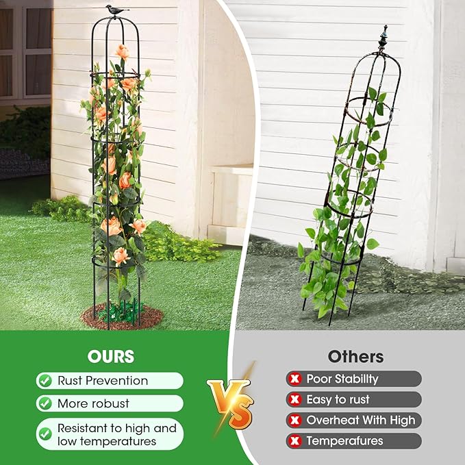 Tower Obelisk Garden Trellis for Climbing Plant，6.3FT/75.6" Rustproof Metal - Image 4
