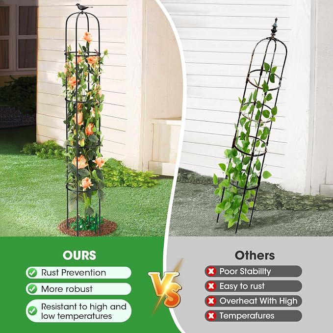 Tower Obelisk Garden Trellis for Climbing Plant，6.2FT/74.4" Rustproof Metal - Image 3