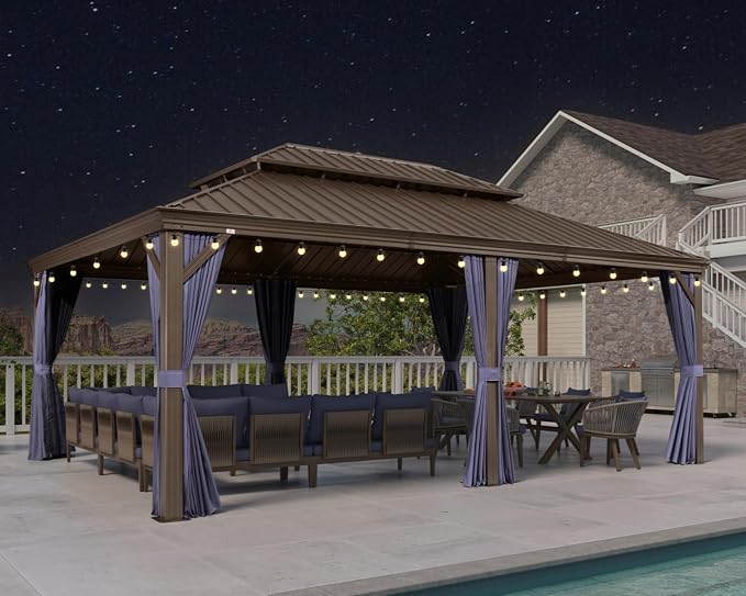 PURPLE LEAF 14' X 20' Outdoor Hardtop Gazebo Patio Wide Aluminum Frame Metal - Image 2