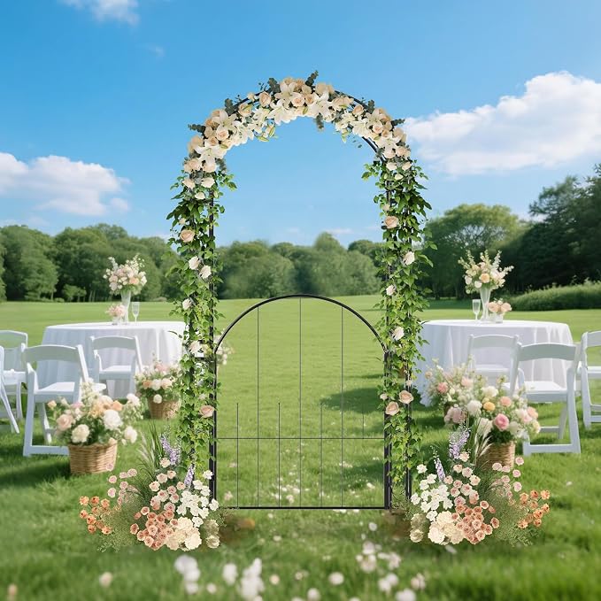 IRONMAX Garden Arch with Gate, 84” Heavy Duty Metal Arbor, Wedding & Event - Image 7