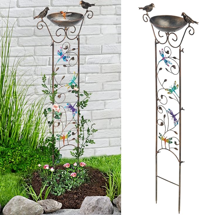 LEWIS&WAYNE Garden Trellis Bird Bath Outdoor, 40 Inch Antique Iron Garden Plant by LEWIS%26WAYNE