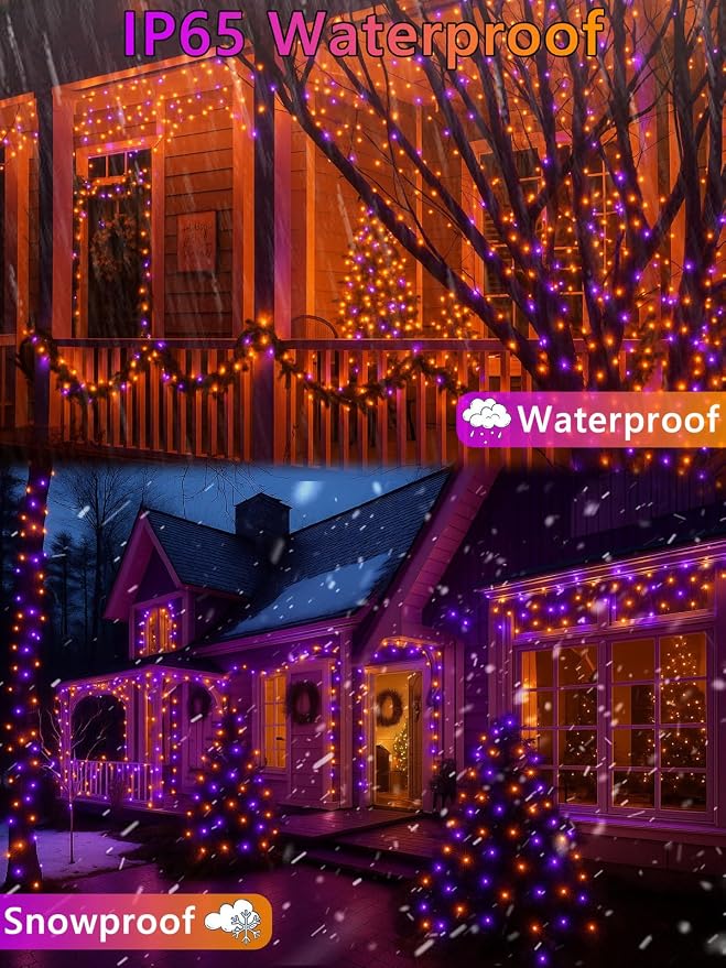 4 Pack 180FT Halloween Solar Lights Outdoor Waterproof, 320LED Orange and - Image 3