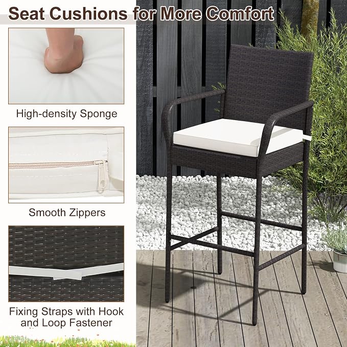 Tangkula Patio Wicker Barstools Set of 4, Outdoor PE Rattan Bar Chairs - Image 7