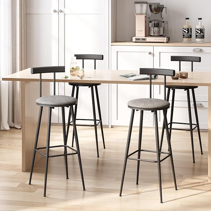 Bar Stools, Bar Chairs with Backrest and Footrest, Industrial Counter Stools - Image 6