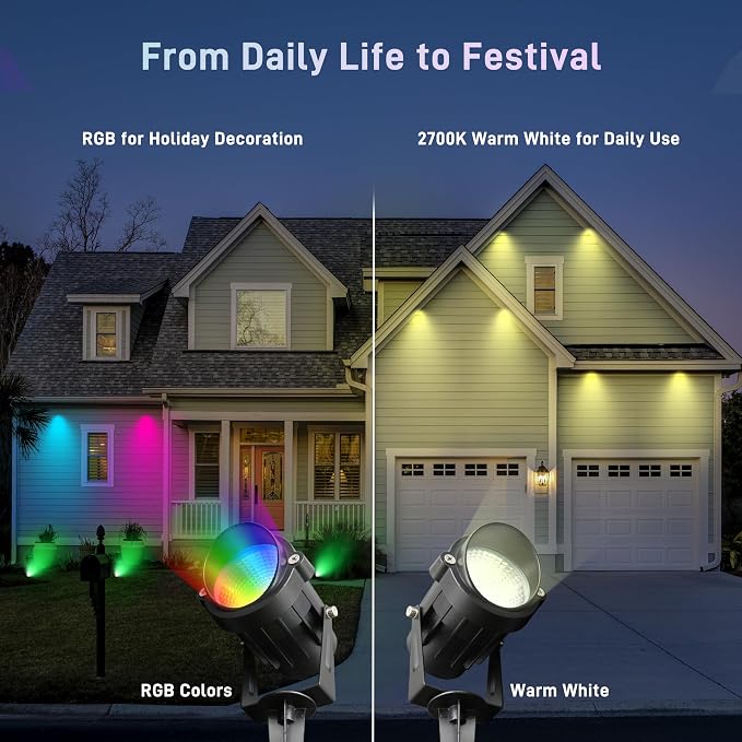 12W RGBW Color Changing Landscape Spotlights, 110V Plug-in Outdoor LED Spot - Image 4