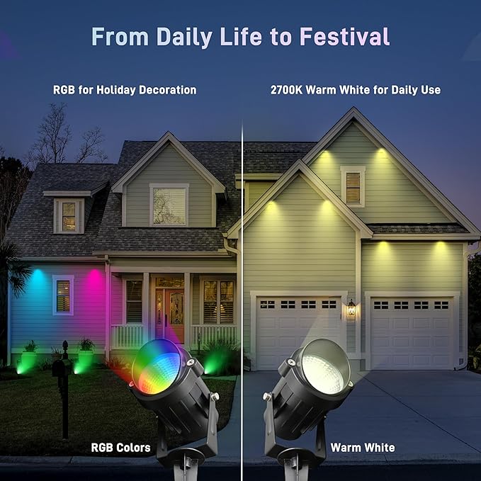 Halloween Christmas Outdoor Spotlights, 12W RGBW Colors Changing Landscape - Image 8