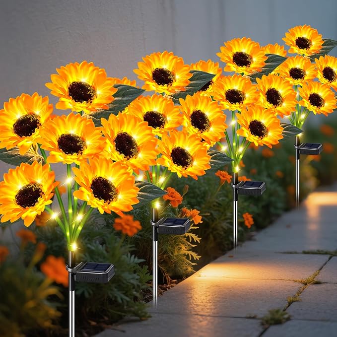 Sunflower Solar Lights Outdoor Decor, 4 Pack Solar Garden Decor 24 Waterproof - Image 8