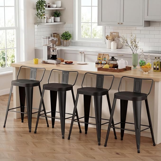 ALISH 26 Inch Bar Stools Set of 4, Industrial Metal Barstools Farmhouse Bar by ALISH
