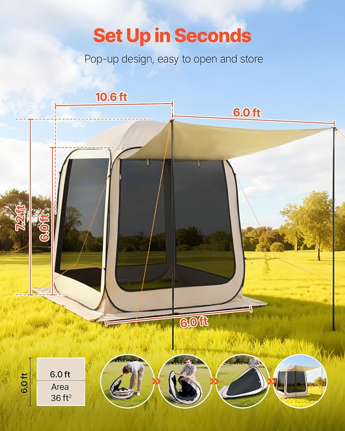 VEVOR 6 x 6 ft Pop-Up Screen House Tent - Image 2