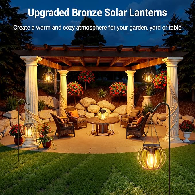 KOOPER Solar Lanterns Outdoor Waterproof, Upgraded Bronze Metal Hanging Solar - Image 6