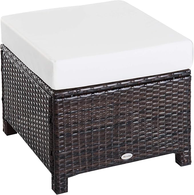 Outsunny 20" Patio Wicker Ottoman, Additional Seating, Side Table by Outsunny
