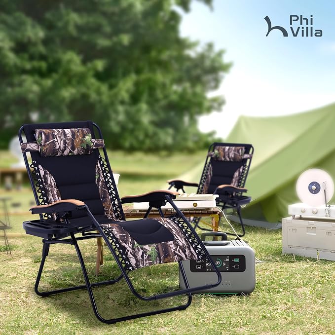 PHI VILLA XXL Oversized Padded Zero Gravity Chair, Foldable Patio Recliner - Image 2