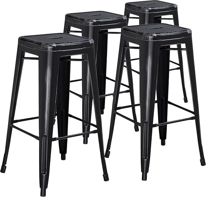 Flash Furniture Kai Commercial Grade 4 Pack 30" High Backless Distressed Black by FlashFurniture