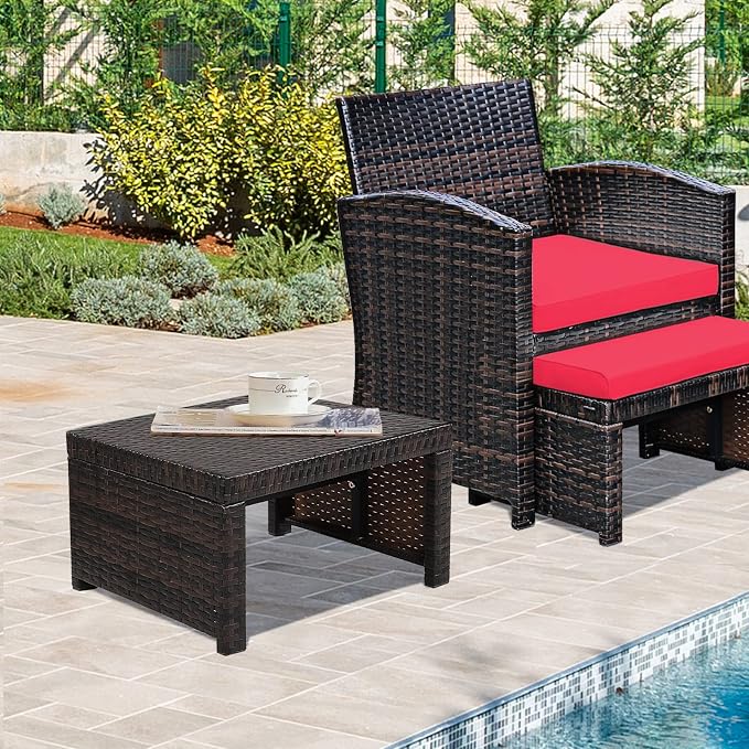 ORALNER Outdoor Ottoman, All-Weather Rattan Foot Stools w/Removable Cushions - Image 6