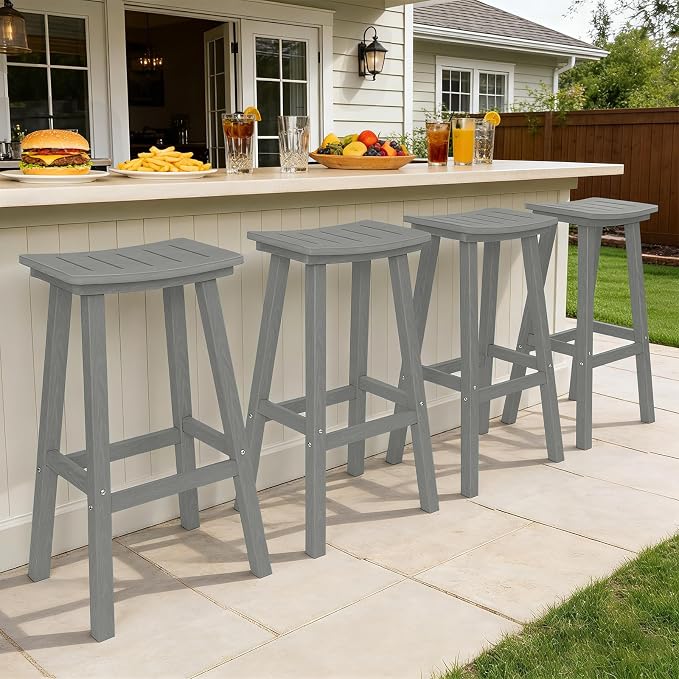 Outdoor Bar Stools Set of 4, 29 Inch All-Weather HDPE Bar Height Chairs - Image 7