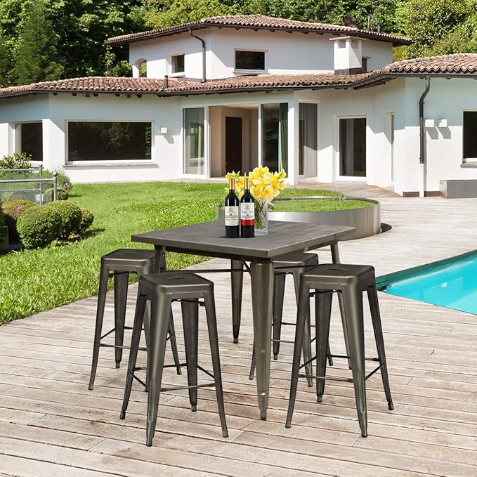COSTWAY Metal Bar stools Set of 4, - Image 4