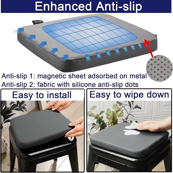BUYUE Enhanced Anti-Slip Magnetic Bar Stool Cushions Set of 4, Luxury PU - Image 3