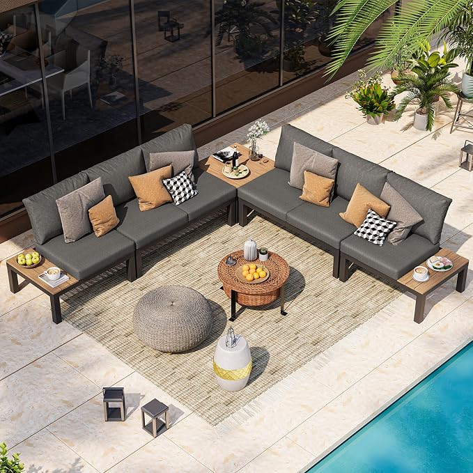 Aluminum Modular Outdoor Patio Furniture Set, 6 Seats Sectional Sofa Set by Oasbira