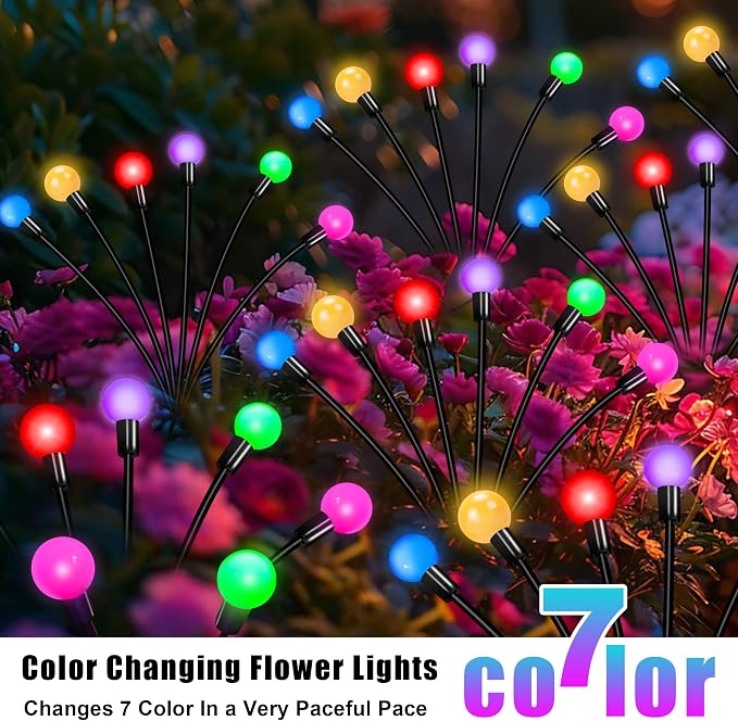 Solar Garden Lights Outdoor Decor, 24 LEDs Solar Firefly Light, 4 Pack 6 Heads - Image 3