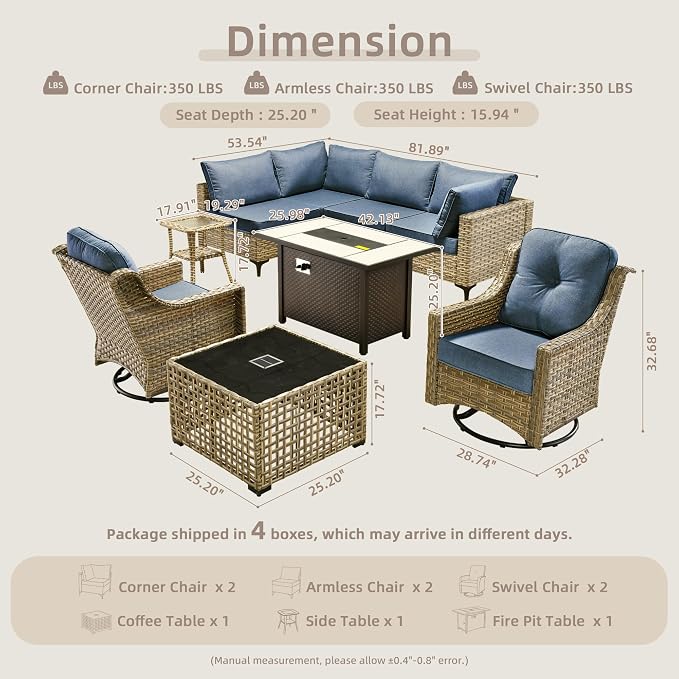9-Piece Outdoor Sectional Sofa Set w/ 42" Fire Pit – L-Shaped Wicker Patio - Image 8