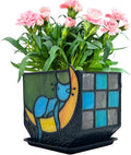 Tiffany Stained Glass Unique Moon Sleeping Blue Cat Planter, Indoor Plant Pots by Entlityful