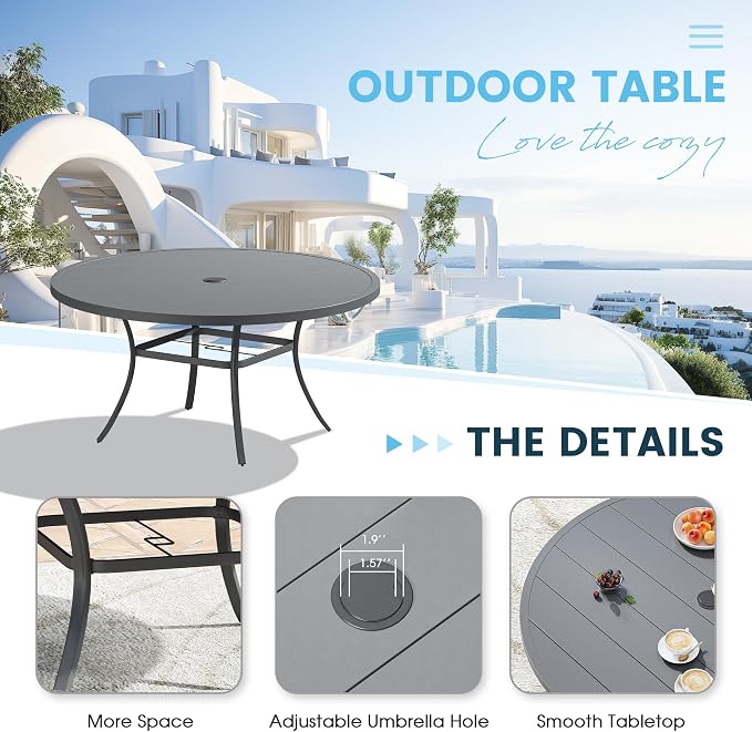 Patio Dining Table for 6-8, Round Metal Outdoor Table - Image 5