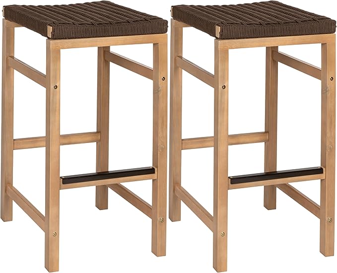 JONATHAN Y BSL1201C-SET2 Armand 30" Modern Coastal Backless Acacia Wood Outdoor by JONATHANY
