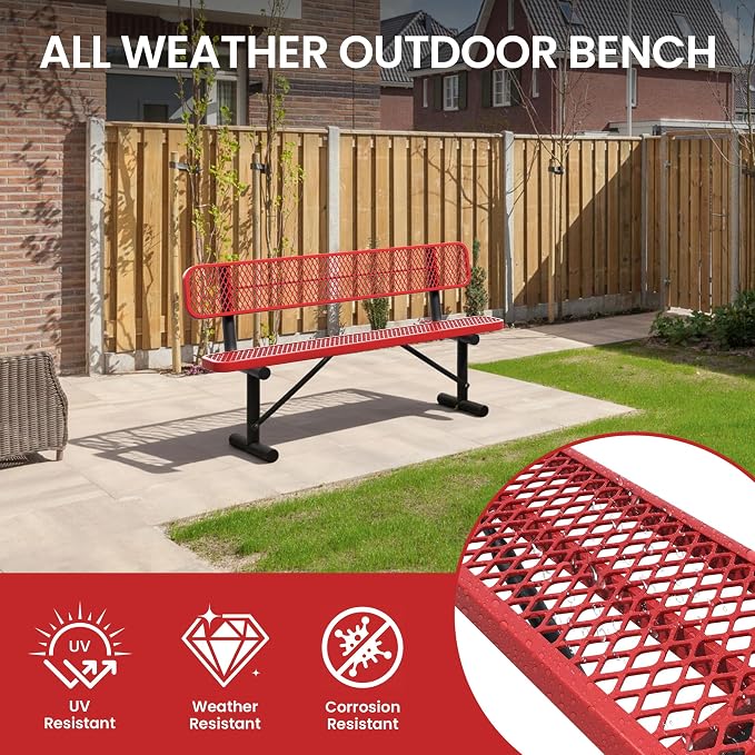 6 Feet Steel Park Bench for Outside, Outdoor Bench - Image 6
