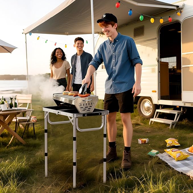 Anbte 2ft Folding Grill Table, Adjustable Height Max 27.5" Aluminum Camping - Image 2