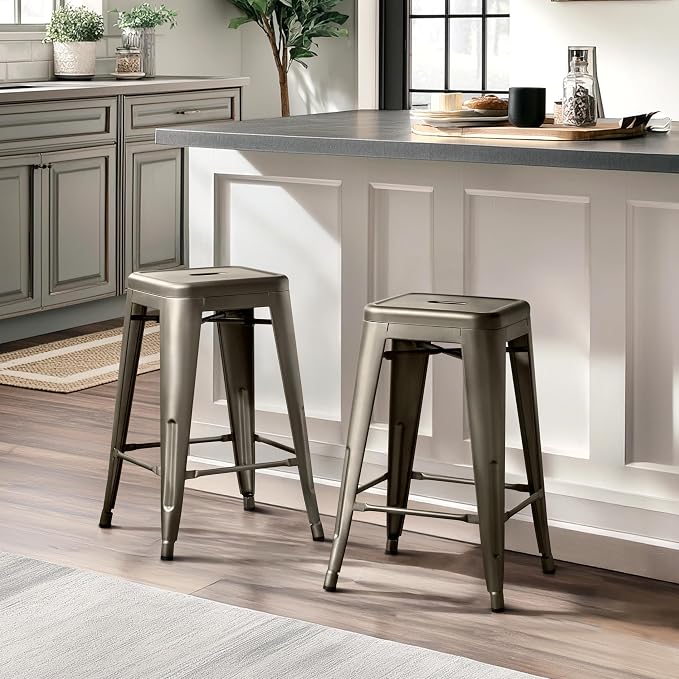 Yaheetech 24 Inch Metal Barstools Set of 4, Counter Height Backless Stools - Image 2
