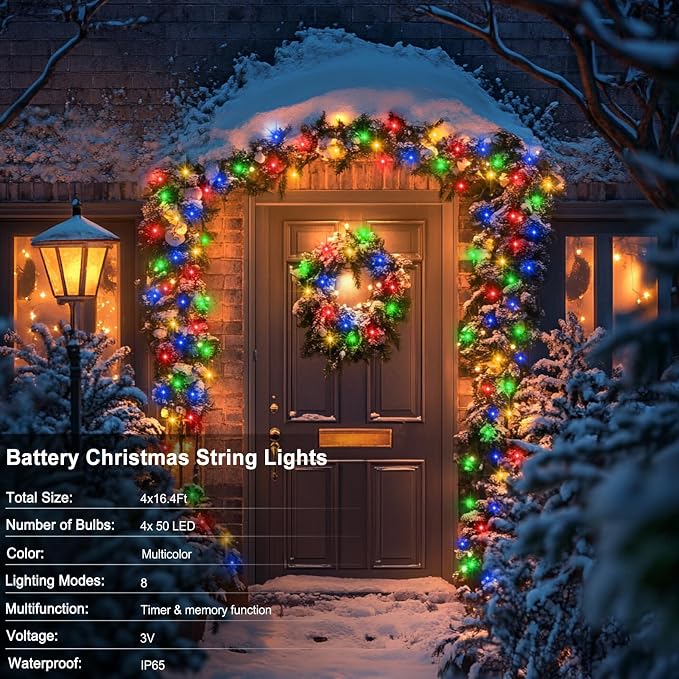 4 PACK Multicolor Battery Operated String Lights Outdoor 16.5Ft 50LED Battery - Image 2