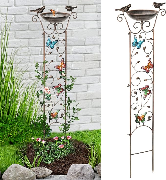 LEWIS&WAYNE Garden Trellis Bird Bath Outdoor, 40 Inch Antique Iron Garden Plant by LEWIS%26WAYNE