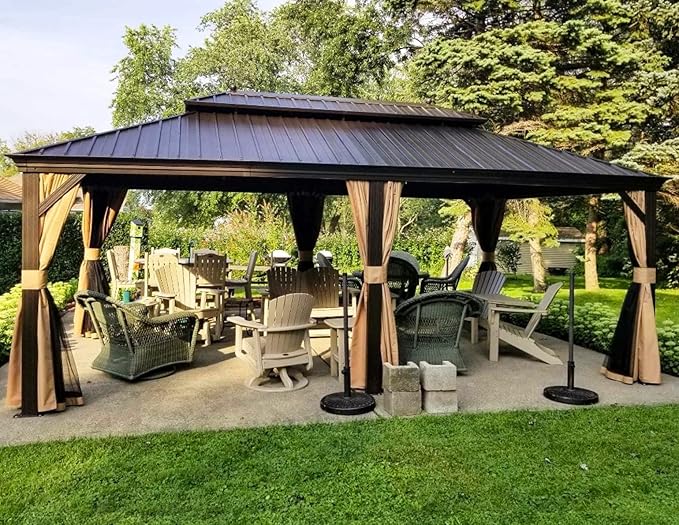PURPLE LEAF 12' X 20' Outdoor Hardtop Permanent Galvanized Steel Gazebo Double by PURPLELEAF