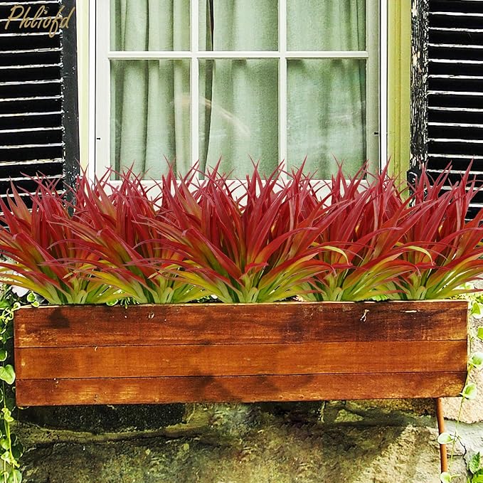 6Pcs Artificial Grass Fake Plants 17.3in Outdoor Plants UV Resistant Greenery - Image 3
