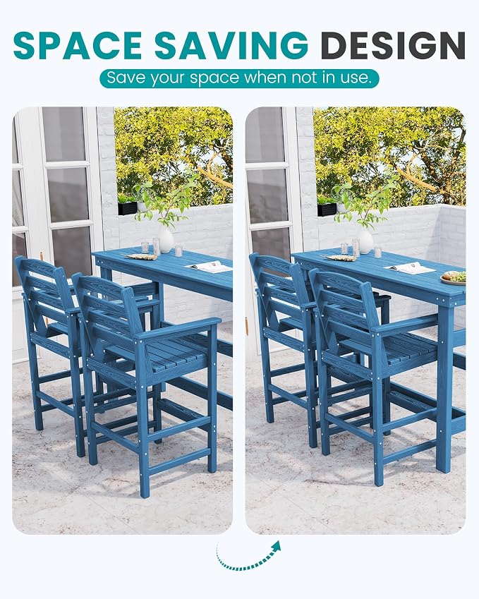 SERWALL Outdoor Bar Table and Chairs Set, Adirondack Bar Chairs Set of 2 and - Image 7