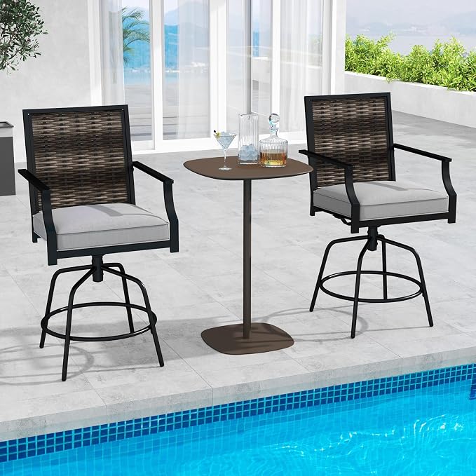 Tangkula Outdoor Wicker Swivel Bar Stools Set of 4, Counter Height Heavy Duty - Image 3