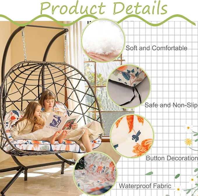 Waterproof Porch Swing Cushion Replacement, 2–3 Seat Swing Seat Cushion - Image 3