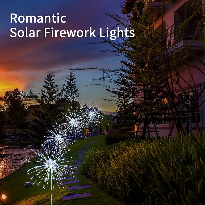 JJGoo Solar Firework Lights, 2 Pack 120 LEDs 2 Lighting Modes Solar Garden - Image 6