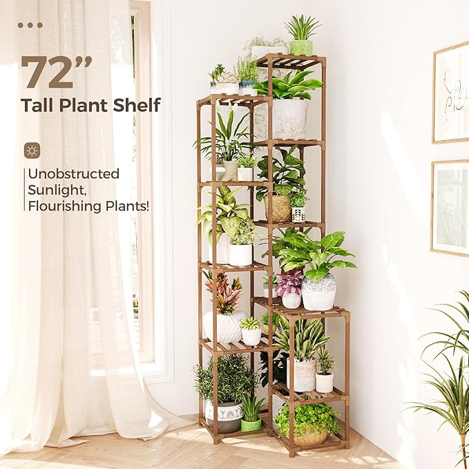 Bamworld 72" Tall Plant Shelf Indoor Outdoor Corner Plant Stand Large Plant - Image 2