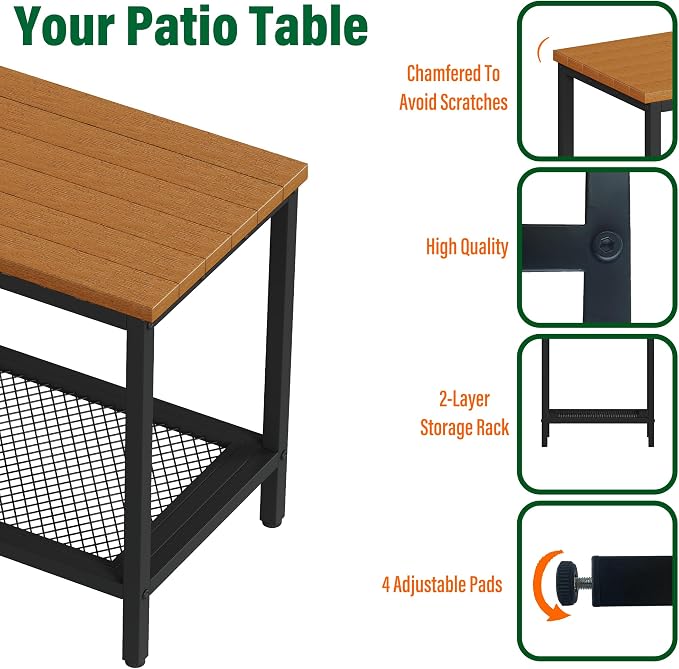 Outdoor Side Table with Storage, 2-Tier Patio End Tables Weather Resistant - Image 6