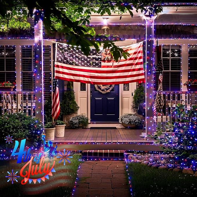 JMEXSUSS 2 Pack Red White and Blue Solar Lights, Each 100 LED 33FT Solar Fairy - Image 7